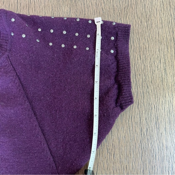 Marina Luna 100% Merino Wool Purple Embellished Short Sleeved Sweater Top - Picture 11 of 11